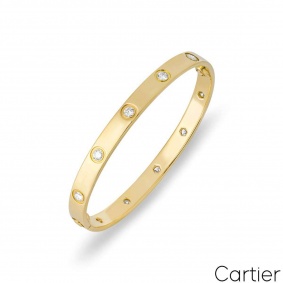 Cartier Yellow Gold Full Diamond Love Bracelet Size 17 B6040517
